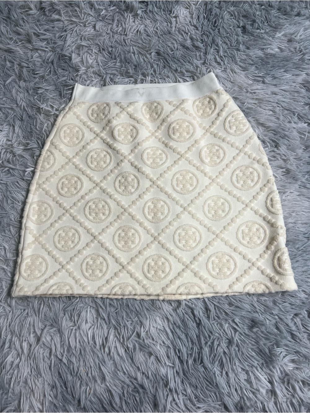 SALE Tory Burch Cream Textured Monogram Print Women's Skirt in Size: XS